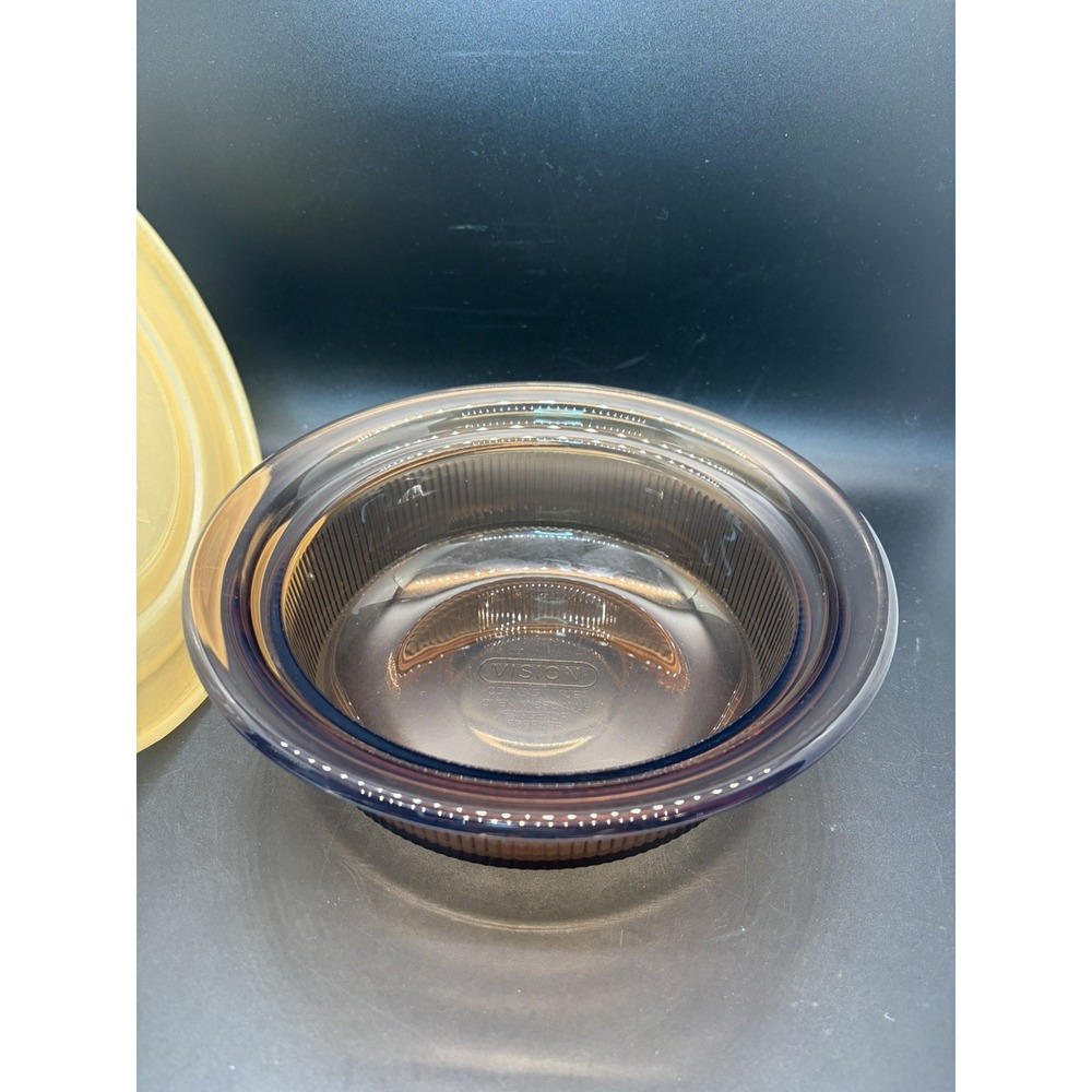 Vintage Pyrex Corning Round amber Vision Ribbed Glass Bowl‎ V 30 B 24 ounce